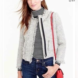 J Crew Lady Jacket in Metallic Tweed            Size 10 Gray Zip Front